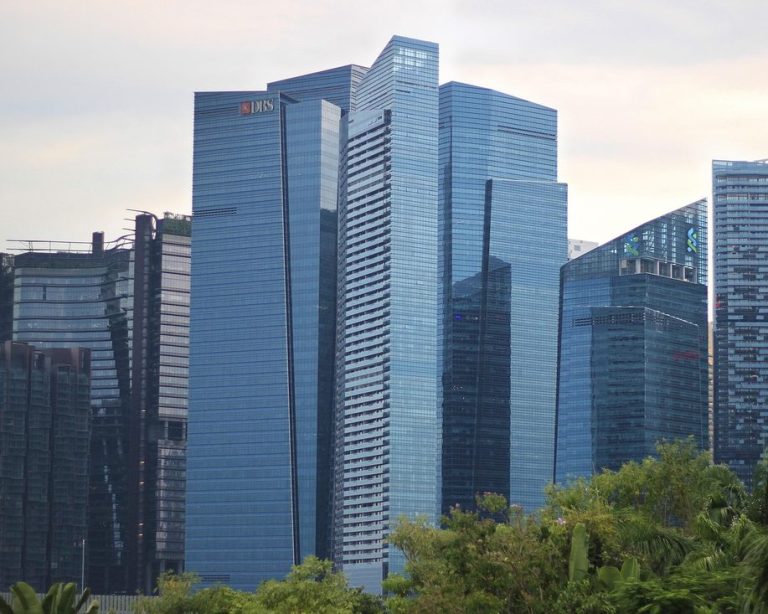 office tower skyline shows different office tower as a part ot the skyline with huge beautiful tress in the front